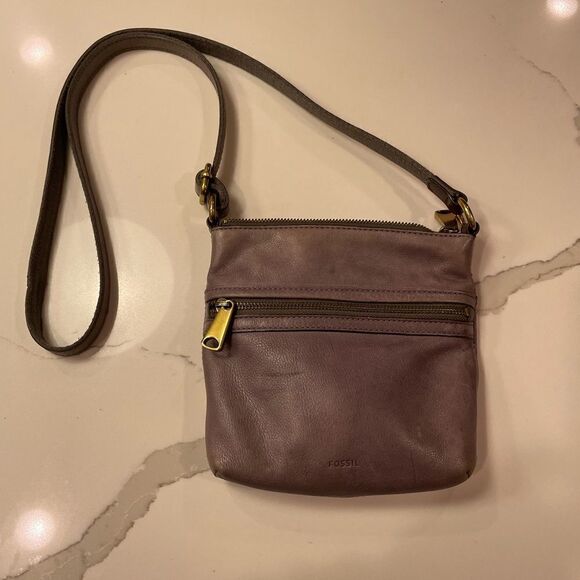 Fossil Grey Leather Crossbody purse handbag - Picture 2 of 9